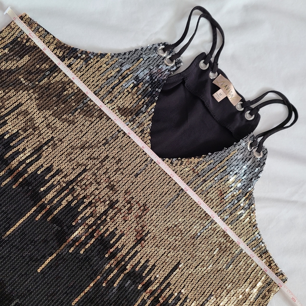 NWT Lavish Black/Silver/Gold Sequined Double Strap Racerback Cami Tank Top, M - Picture 8 of 11